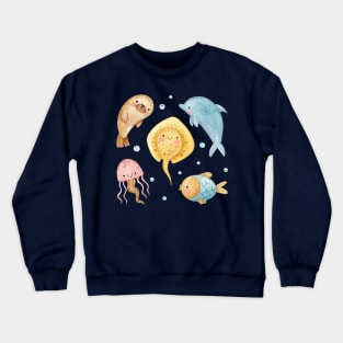 Watercolor Sea Animals Collections Crewneck Sweatshirt